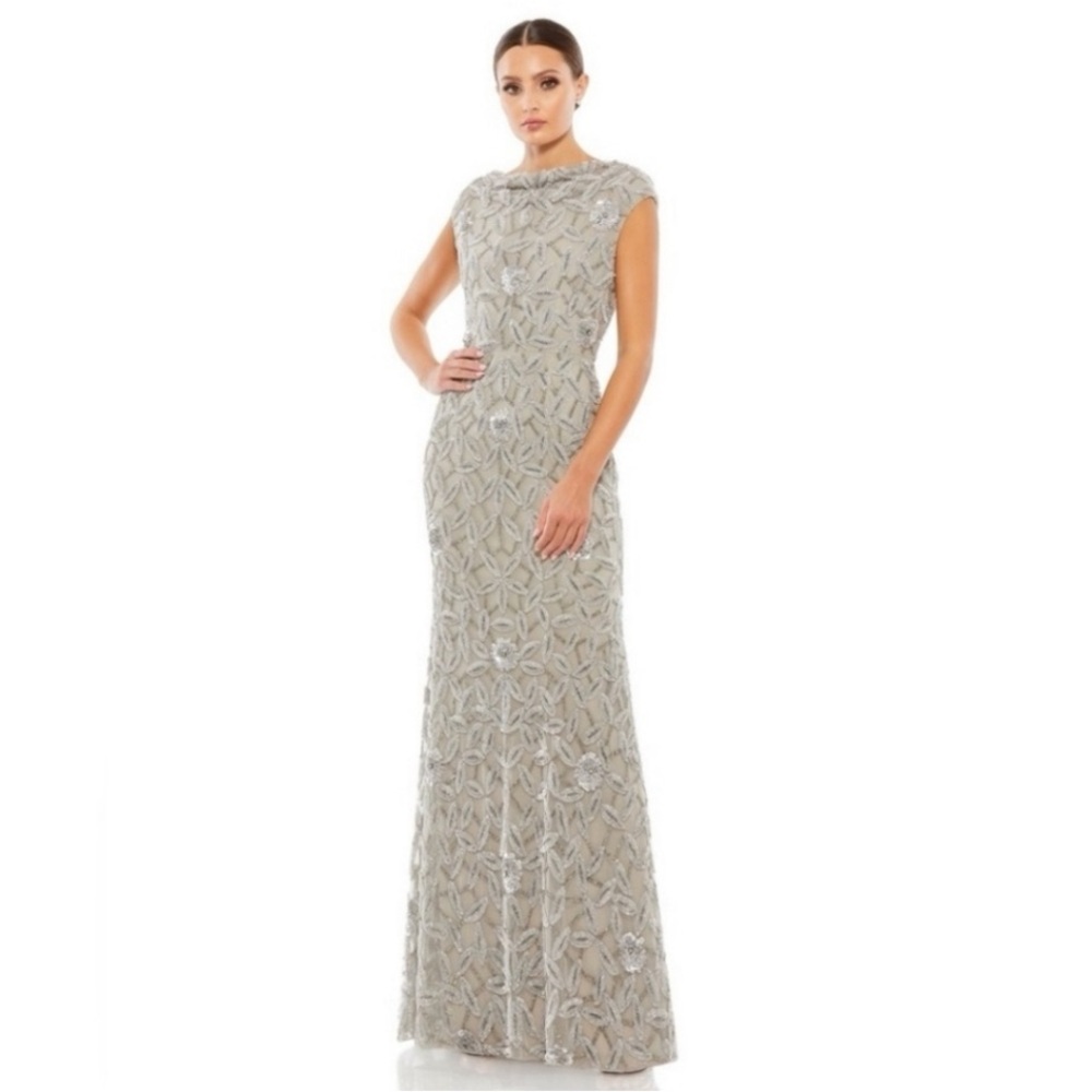 NWT Mac‎ Duggal 93537 Cowl Neckline Embellished Sequin Floral Dress Sz 8 $598